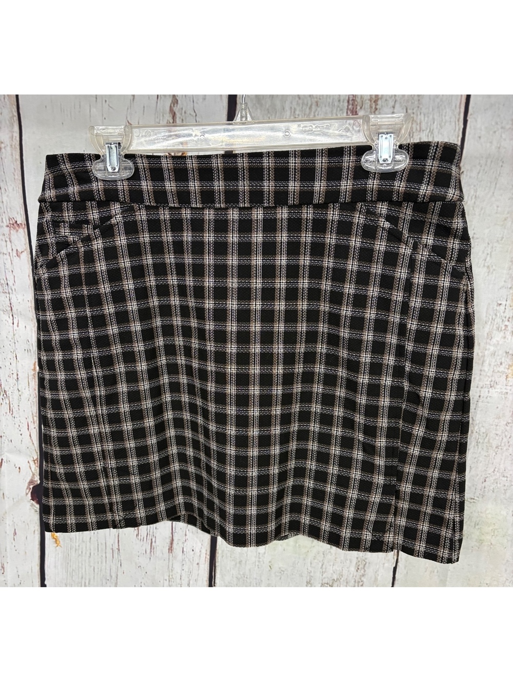 Tribal Fashion Black And Tan Plaid Pencil Mini Skort Size 10P Petite EUC